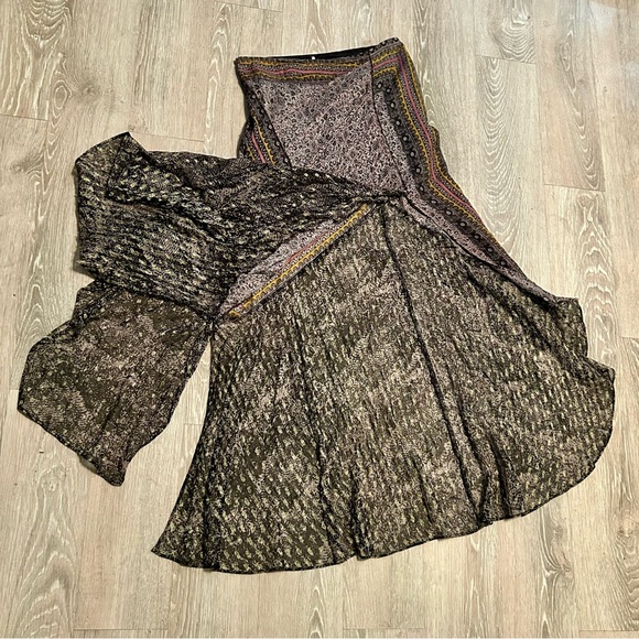 Free People Boho Gypsy Black White Asymmetrical Split Hem Sheer Maxi Skirt 4 XS - Picture 8 of 16